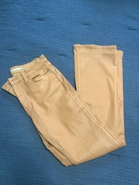 Hudson Jeans Caramel Brown Coated Straight-Leg Pants